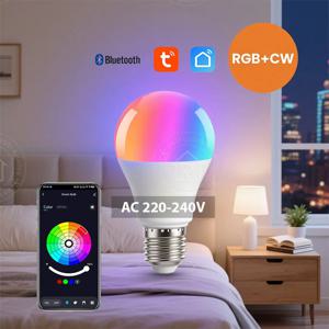 투야 스마트 LED 전구 E27 스마트 라이프 앱 제어 디밍 가능 조명 블루투스 RGB 램프 220-240V 침실 장식 파티 조명 9W