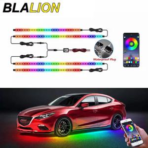 BLALION 유연한 자동차 언더글로우 라이트 스트립 12V LED 언더바디 주변 조명 앱 제어 네온 자동 장식 분위기 램프