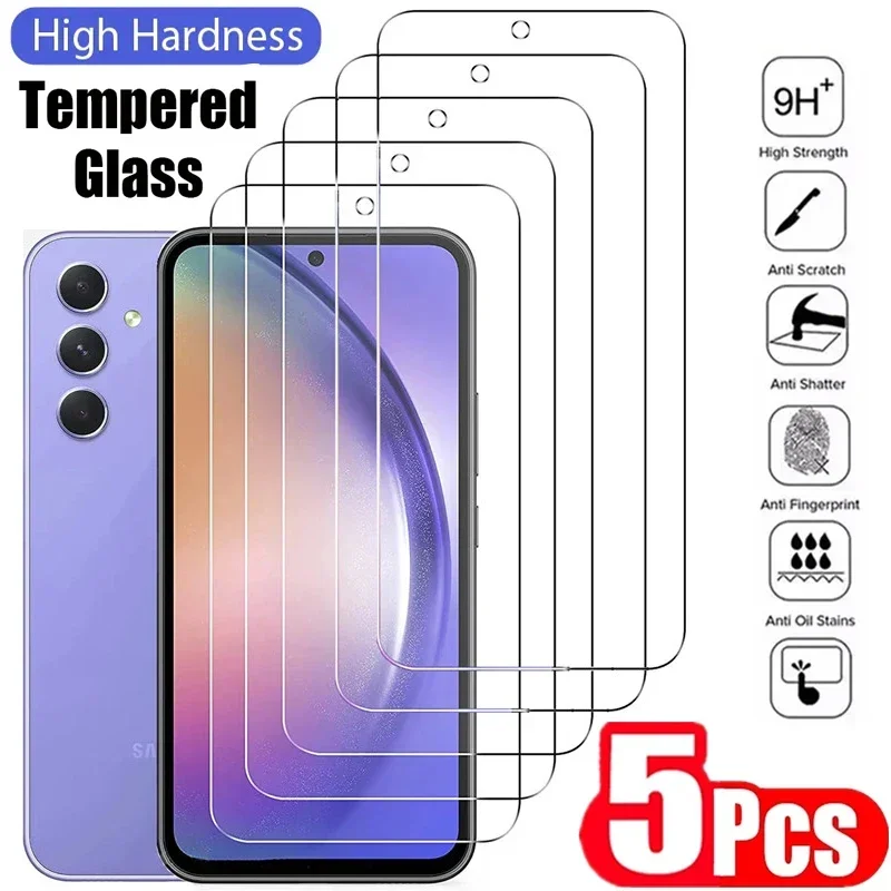 5Pcs 강화 유리 삼성 갤럭시 A35 A54 A13 A53 A52 A12 A22 A33 A32 A06 A52S A73 A05 A04 A55 A14 C55 M55 화면 보호기