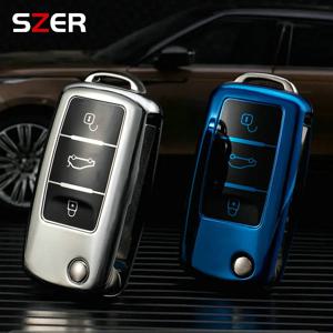TPU 자동차 키 케이스 커버, 폭스바겐 VW 폴로 골프 파사트 티구안 비틀 캐디 T5 업 Eos 스코다 옥타비아 시트 레온 알테아용, 3 단추
