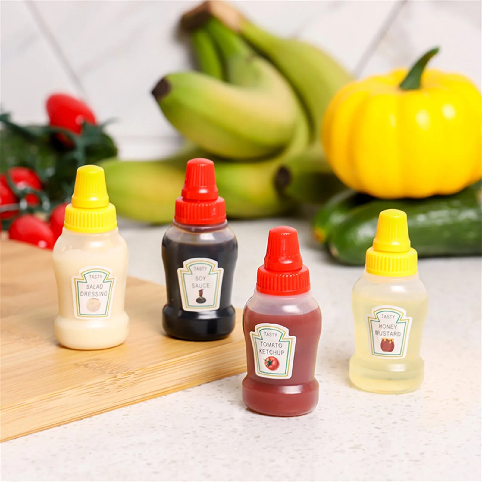 4pcs 미니 조미료 병 휴대용 조미료 저장 용기 항아리 꿀 샐러드 케첩에 대 한 바베큐 사무실 드레싱 디스펜서