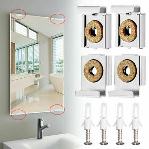 4pcs 크롬 미러 벽 교수형 고정 키트 Frameless 클립 장착 행거 클램프 벽 브래킷 클램프 주방 거실