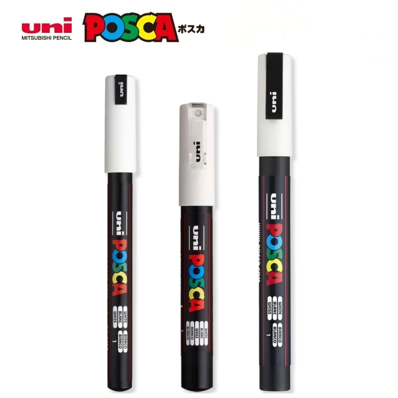 UNI POSCA 마커 펜, 흰색 검정색 아크릴 Plumones Rotuladores PC-1M,3M,5M POP 포스터 펜/낙서 광고 미술 용품 ​​1PC