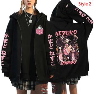 New Kamado Nezuko 까마귀 여성 캐주얼 성격 지퍼 후드 풀오버 코트 streetwear 패션 가을/겨울 애니메이션 운동복