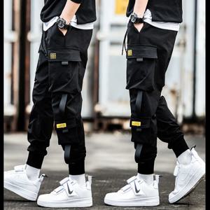 남성용 카고 바지 캐주얼 힙합 히트 컬러 다중 포켓 바지 streetwear 리본 techwear 스웨트 팬츠 소년