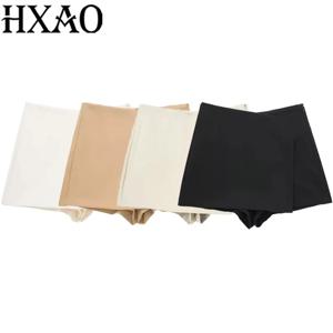 HXAO 반바지 여성 2024 여름 우아한 캐주얼 파티 스커트 반바지 숙녀 패션 화이트 카키 블랙 짧은 치마 바지 여성용