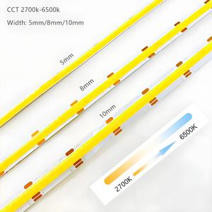 12V 24V DC CCT COB LED 스트립 라이트 2700K-6500K 색상 변경 RA90 디밍 가능 유연 LED 테이프 선형 리본 5mm 8mm 듀얼 컬러