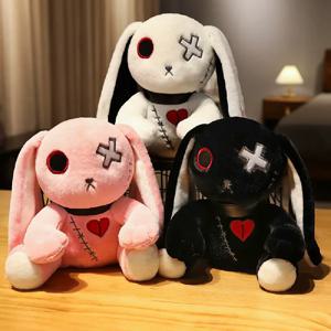 소름 끼치는 고스 토끼 플러시 흑백 대조 미친 토끼 짜증나는 고딕 토끼 CuteStuffed 동물 할로윈 생일 선물