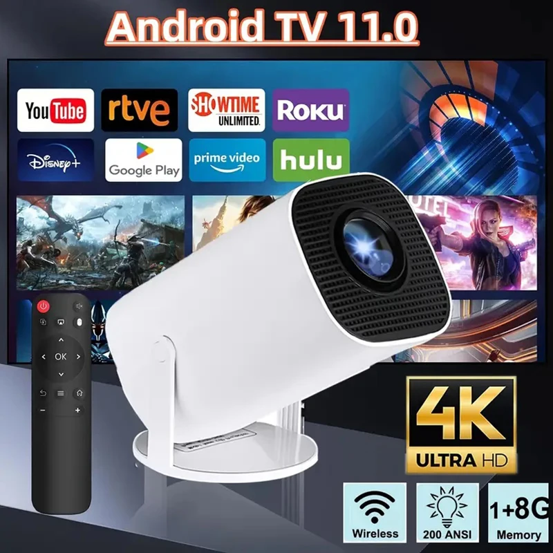 홈 시네마 야외 휴대용 프로젝터, 4K HD, 와이파이 6 프로젝터, 안드로이드 11, 260 ANSI, 올위너 H713, BT5.0, 720P
