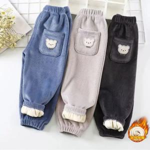 어린이용 따뜻한 바지, 가을 겨울, 여아용 두꺼운 바지, 귀여운 곰 인쇄, 캐주얼 하렘 바지