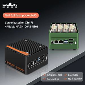 CWWK X86-P6 포켓 NAS 보드 PC, 인텔 i3-N355 N150, 2x226-V, 2.5G, DDR5, 4800MHz, 4xM.2 NVMe 방화벽 라우터, 미니 PC 케이스, 2xUSB3.2