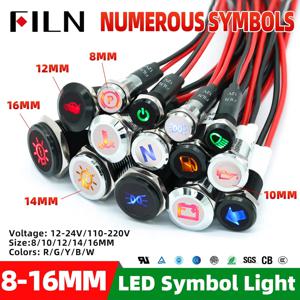 8/10/12/14/16mm 기호 LED 표시 등 12V 24V 검은 금속 표시기 대시 파일럿 라이트 와이어 자동차 대시 보드 ruck 기계