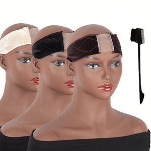 조정 가능한 머리띠와 투명 레이스가있는 2pcs 미끄럼 방지 벨벳 가발 그립 밴드는 가발과 머리 스카프를 안전하게 고정합니다.