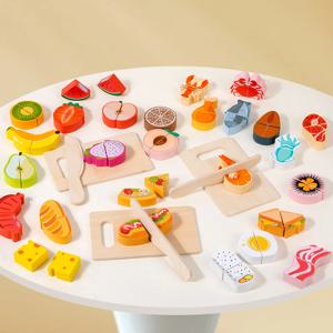 어린이 주방 요리 세트 나무 시뮬레이션 과일 야채 절단 음식 장난감 어린이를위한 교육 장난감 놀이