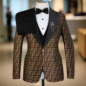고급스러운 꽃 블레이저 세트 웨딩 남자 정장 슬림 맞는 Custome Homme 정장 턱시도 3 조각 의상 자켓 + 바지 + 조끼