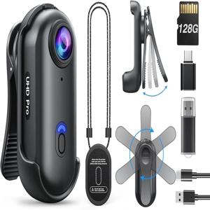 BOBLOV W4 미니 바디 카메라 1080P HD 128GB, 2시간 녹화 웨어러블 카메라, 야외 및 애완동물 산책을 위한 경량 핸즈프리