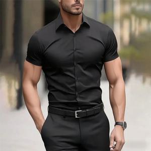 단색 남성 셔츠 캐주얼 셔츠, 고품질 단색 반팔 스트레치 원단, 비즈니스 정장 셔츠, XS-6XL 사이즈