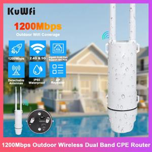 KuWFi AC1200 실외 CPE 라우터 1200Mbps 2.4G 5G 듀얼 밴드 무선 Wi-Fi 기가비트 RJ45 포트 분리형 안테나 48V POE 리피터