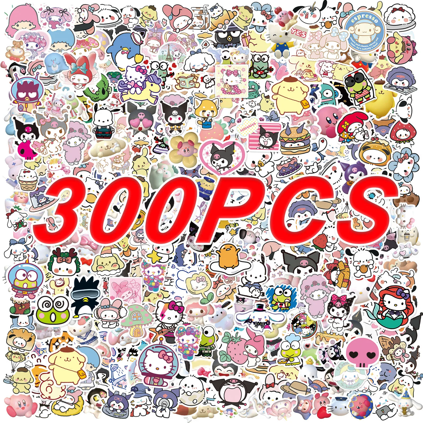 100/200/300Pcs Kawaii Sanrio Kuromi 스티커 헬로 키티 내 멜로디 DIY 노트북 일기 귀여운 만화 방수 스티커 데칼