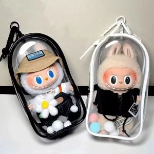 17cm Labubu 봉제 인형에 대 한 다채로운 투명 보호 케이스 주최자 상자 키 체인 인형 액세서리와 야외 디스플레이 가방