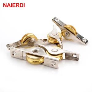 4PCS NAIERDI 슬라이딩 도어 롤러 캐비닛 구리 캐스터 휠 도르래 주자 옷장 창 가구 하드웨어