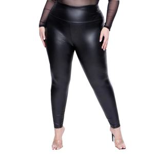 플러스 사이즈 인조 가죽 PU 레깅스 반짝 이는 패브릭 블랙 걸스 스판덱스 천 Pleather 레깅스 Stretchy High Waist Jegging