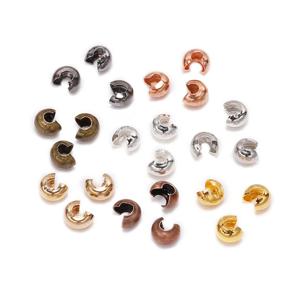 50-100 개/몫 구리 라운드 커버 크림프 엔드 비즈 직경 3 4 5 mm 스토퍼 스페이서 비즈 DIY 쥬얼리 결과 용품 만들기