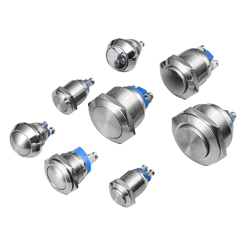 12mm 16mm 19mm 22mm 패널 구멍 금속 푸시 버튼 스위치 전원 플랫/하이/볼 헤드 순간/잠금 나사 핀 NO/NC 자동차 초인종