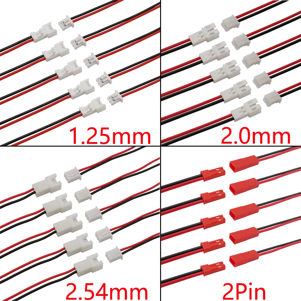 10/5/2 쌍 소형 미니 JST 1.25mm PH2.0 XH2.54 2 핀 남성 여성 플러그 잭 커넥터 케이블 JST 1.25/2.0/2.54 2P 전자 와이어