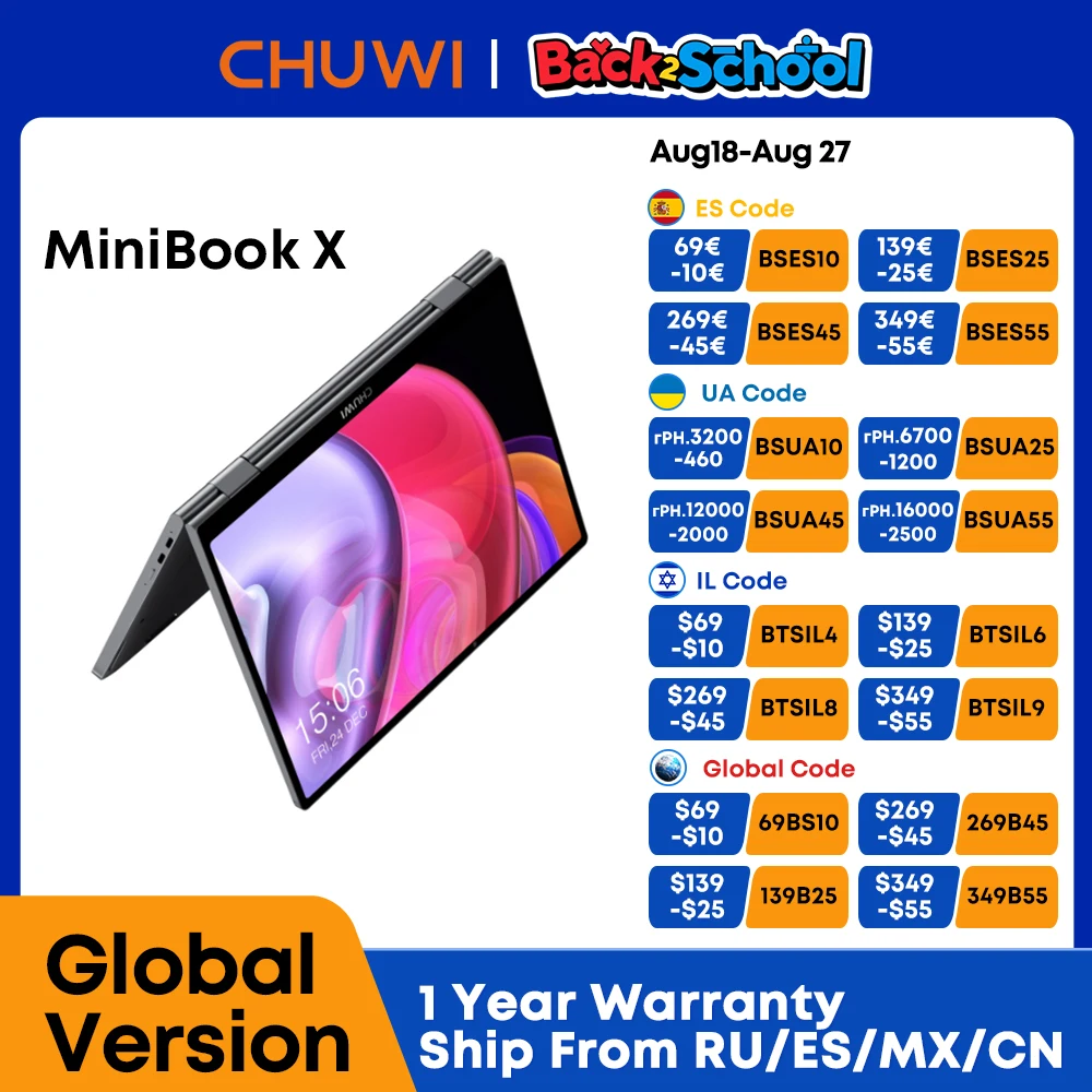 CHUWI MiniBook X Intel N150 10.51 인치 2-in-1 태블릿 노트북 12GB LPDDR5 512G SSD Windows 11 노트북 미니 노트북 2K FHD WiFii 6