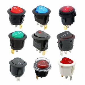 1Pcs ON/OFF 라운드 로커 토글 스위치 6A/250VAC 10A 125VAC 전원 스위치 캡(플라스틱 푸시 버튼 스위치 포함) 2PIN 3PIN LED 조명