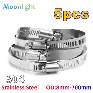 5pcs 8mm-700mm 파이프 클램프 헤비 듀티 스테인레스 스틸 호스 클립 자동차 연료 호스 파이프 클램프 웜 드라이브 내구성 항산화