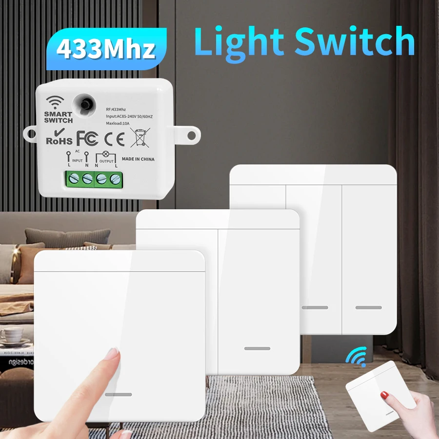 무선 ON OFF 스위치 RF433 모듈 원격 제어 전등 스위치 전구 샹들리에 10A 110V 220V 용 1/2/3 갱 벽 스위치