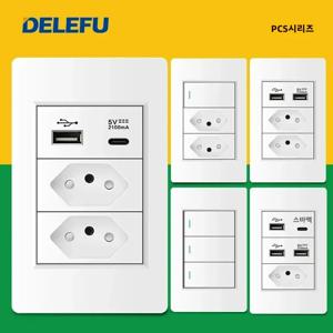 DELEFU 화이트 PC 패널 브라질 표준 콘센트, 이중 USB C 타입 벽 전원 소켓, 스마트 스위치, 투야 와이파이, 10A, 20A, 118x72mm