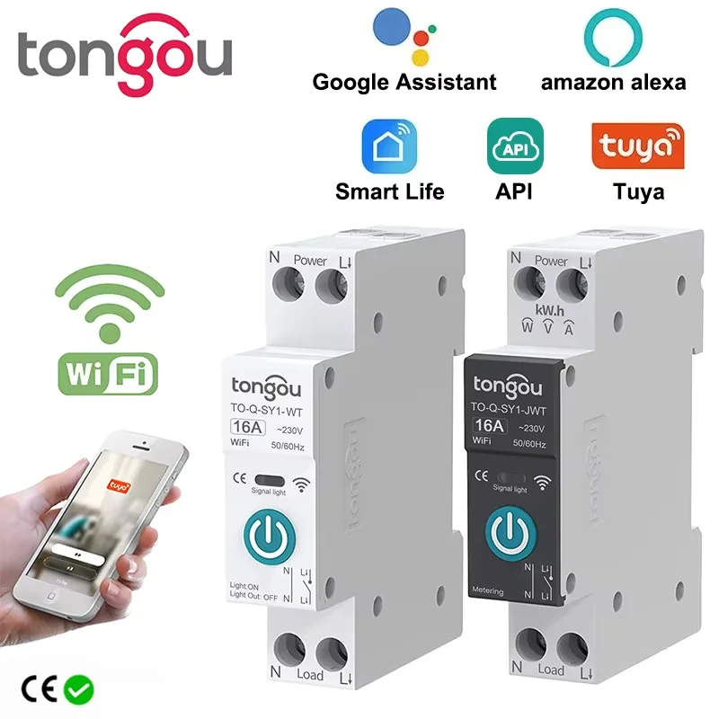 TUYA WIFI 스마트 회로 차단기 전력 계량 1P 63A 스마트 홈용 DIN 레일 APP TONGOU의 무선 원격 제어 스마트 스위치