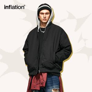 INFLATION 남성용 컬러 블록 탈착식 후드 봄버 코트, 따뜻한 페이크 투피스 코튼 패딩 야구 재킷, 겨울