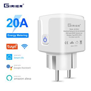 GIRIER Tuya 스마트 Wifi 플러그 20A 원격 제어 스마트 소켓 콘센트 EU 전원 모니터 타이머 기능은 Alexa Google 홈과 함께 작동합니다.