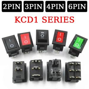 10Pcs KCD1 시리즈 2/3/4 핀 보트 자동차 로커 위치 전원 스위치 15mm x 21mm 블랙 레드 그린 6A/250V 10A/125V AC 도매