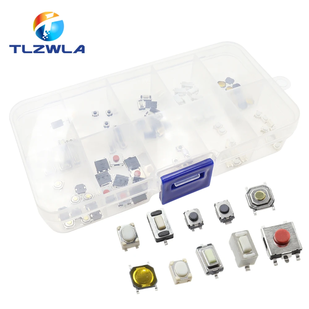100PCS 10 모델 택트 스위치 촉각 푸시 버튼 스위치 키트: 3*4*2mm 3x6x4.3mm 2Pin 3x6x2.5mm 4*4*1.5mm SMD 4 피트