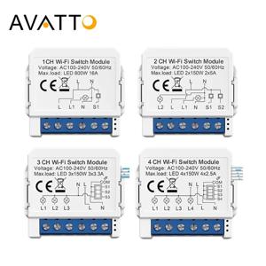 AVATTO Tuya WiFi 1/2/3/4 Gang 미니 스마트 스위치 DIY 조명 스위치 모듈 양방향 제어는 Smart Alexa Alice Google 홈과 함께 작동합니다.