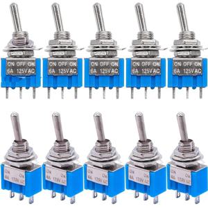 10Pcs DIY 토글 스위치 ON-OFF-ON/ON-ON 3Pin 3 위치 래칭 MTS-103 MTS-102 AC 125V/6A 250V/3A 전원 버튼 스위치 자동차