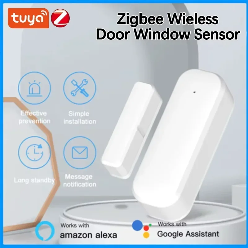 Tuya 스마트 도어 윈도우 센서 Zigbee 자기 접촉 감지기 스마트 홈 보안 열기/닫기 알람 Alexa Google Yandex Alice
