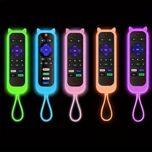 어둠 속에서 빛나는 귀여운 고양이 귀 모양의 실리콘 범용 리모컨 커버(TCL Hisense Roku TV 리모컨 포함)