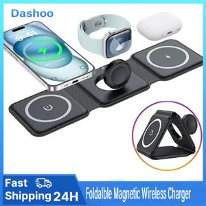 Foldalble 자기 무선 충전기 패드 3 in 1 iPhone 15 14 13 12 Pro Max Apple Watch 8 7 6 AirPods 용 고속 충전 스테이션