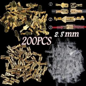 투명 절연 슬리브 포함 스페이드 단자, 암수 와이어 커넥터, 크림프 단자, 2.8mm, 4.8mm, 6.3mm, 200 개