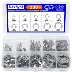 200pcs E Circlip 샤프트 외부 고정 링 클립 와셔 10 크기 샤프트 Fastene 용 스테인레스 스틸 탄소강 Circlip 와셔
