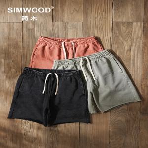 SIMWOOD 2024 여름 뉴 오버 사이즈 400gsm 다크 워시 빈티지 반바지 남성 패션 Raw Hem 플러스 사이즈 Jogger Sweatshorts