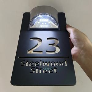 개인화 된 태양 집 번호 기호 LED 플레이트 3D 아크릴 레이저 절단 거리 가족 이름 문 기호