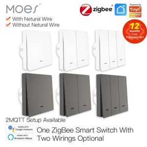 MOES 스마트 라이트 스위치 투야 지그비, 중성선 없음, 커패시터 없음, 스마트 라이프 2/3 방식, 알렉사 구글 홈과 작동