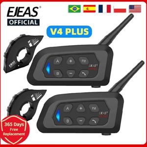 EJEAS V4 Plus 오토바이 헬멧 블루투스 워키 토키 4 라이더 거리 1500 미터 전이중 IP65 방수
